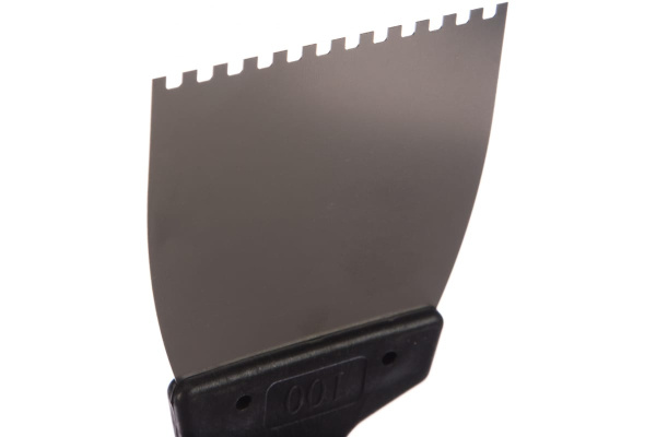 Шпатель из нержавеющей стали, 100 мм, зуб 4x4 мм, пластмассовая ручка СИБРТЕХ 85453