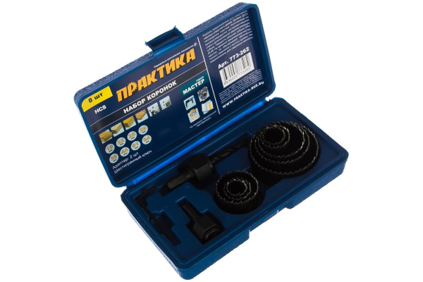 Набор HCS коронок (8 шт; 19,22,25,29,38,44,51,64 мм + 2 адаптера) ПРАКТИКА 773-262