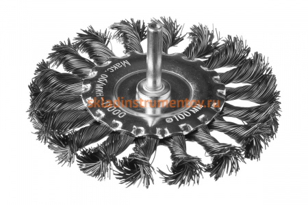 Щетка дисковая со шпилькой (100 мм; жгутированные пучки стальной проволоки 0.5 мм) DEXX 35108-100