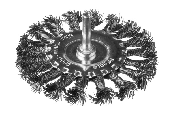 Щетка дисковая со шпилькой (100 мм; жгутированные пучки стальной проволоки 0.5 мм) DEXX 35108-100