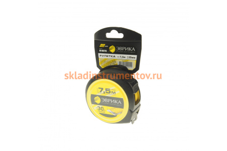 Рулетка ЭВРИКА 7.5м 25мм YELLOW профессиональная Pro-Grade ER-68725