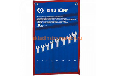 Набор комбинированных удлиненных ключей KING TONY 6-13 мм, чехол из теторона, 8 предметов 12C8MRN