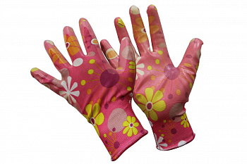 Садовые перчатки СПЕЦ Garden Flowers с прозрачным нитриловым покрытием 8 р-р. GF-PN148