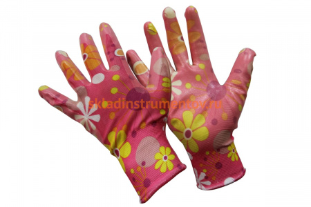 Садовые перчатки СПЕЦ Garden Flowers с прозрачным нитриловым покрытием 8 р-р. GF-PN148