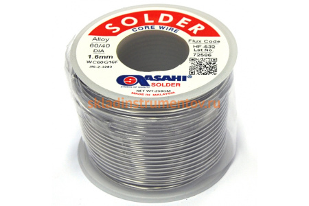 Припой (1.6 мм, 0.25 кг, Sn60/Pb40, HF532 флюс RMA) ASAHI 00-00001435 Припой (1.6 мм, 0.25 кг, Sn60/Pb40, HF532 флюс RMA) ASAHI 00-00001435