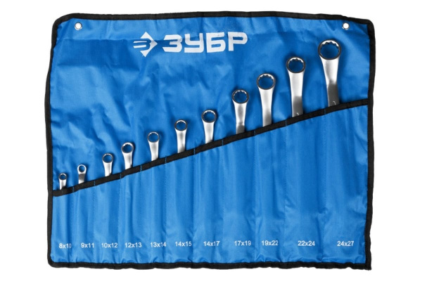 Набор накидных изогнутых гаечных ключей 8х27мм, 11шт Зубр ПРОФИ 27132-H11