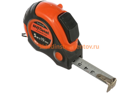 Рулетка обрезиненный корпус 5мх19мм с автостопом AV Steel AV-971750