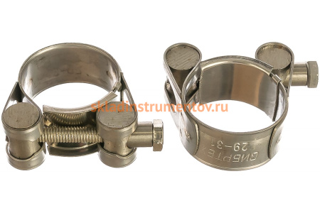 Металлические хомуты СИБРТЕХ, силовые, 29-31мм, ширина 20мм, шарнирный, W4, 2шт 475113