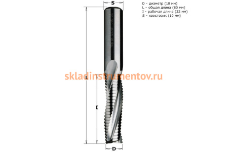 Фреза спиральная монолитная (10x32x80 мм; хвостовик 10 мм; RH) CMT 195.100.12