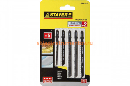 Набор полотен STAYER Универсал №2 по дереву и металлу для электролобзика EU T144D T101B T101BR T101AO T118A 5 шт. 15980-H5-2