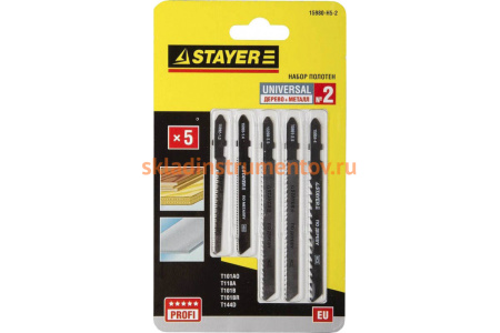 Набор полотен STAYER Универсал №2 по дереву и металлу для электролобзика EU T144D T101B T101BR T101AO T118A 5 шт. 15980-H5-2