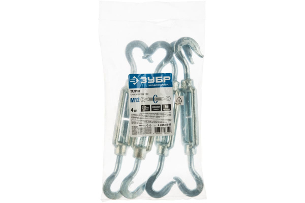 Талреп крюк-крюк DIN 1480 4 шт. (М12; ТФ5) Зубр 4-304365-12 Талреп крюк-крюк DIN 1480 4 шт. (М12; ТФ5) Зубр 4-304365-12