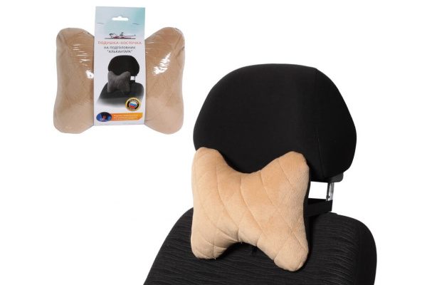 Подушка-косточка на подголовник Airline Алькантара 1 шт., бежевая ASP-B-03