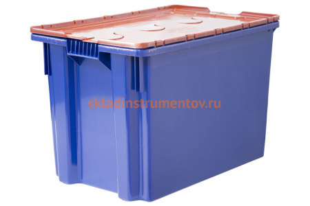 Ящик с крышкой п/э 600х400х400 сплошной, синий с оранжевой крышкой Тара.ру 18657