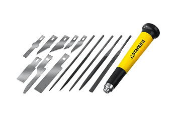 Нож STAYER “MASTER” для точных работ в комплекте с лезвиями различной формы и надфилями, в чехле,38 предметов 09145-H38