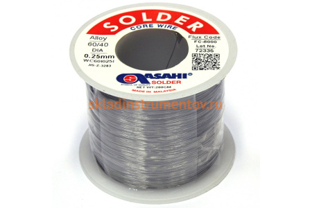 Припой (0.25 мм, 0.2 кг, Sn60/Pb40, FC5000 флюс RMA) ASAHI 00-00001179 Припой (0.25 мм, 0.2 кг, Sn60/Pb40, FC5000 флюс RMA) ASAHI 00-00001179