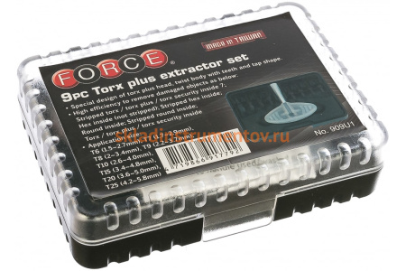 Набор экстракторов для сломанных 6-гранников и TORX болтов 9 предметов FORCE 909U1