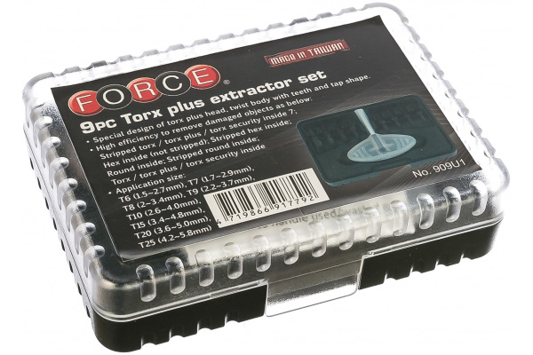 Набор экстракторов для сломанных 6-гранников и TORX болтов 9 предметов FORCE 909U1