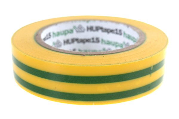 Изолента ПВХ HAUPA цвет желто-зеленый, шир.15мм, длина 10 м, d 60 мм 263818