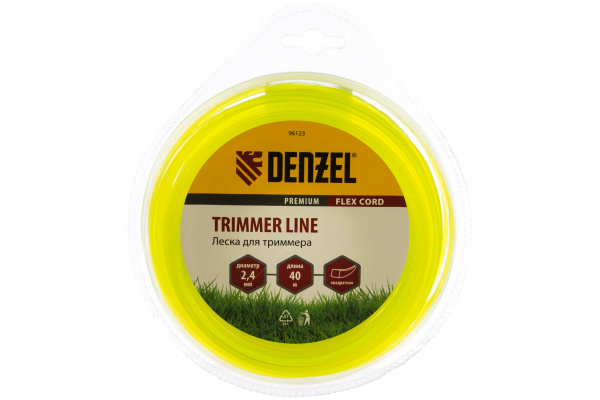 Леска для триммера квадрат 2,4 мм х 40 м, блистер FLEX CORD DENZEL 96123