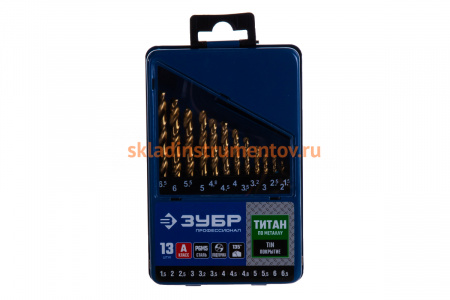 Набор сверл (13 шт; 1.5-6.5 мм; HSS) по металлу для электродрелей Зубр 29615-H13