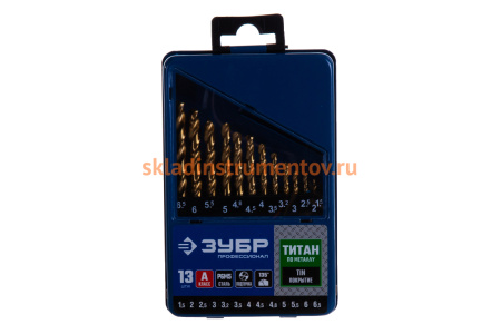 Набор сверл (13 шт; 1.5-6.5 мм; HSS) по металлу для электродрелей Зубр 29615-H13