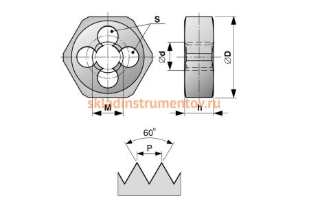 Плашка Bucovice Tools М 6 Шаг 1.0 мм HSS 220060