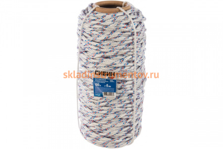 Плетёный полипропиленовый 16-прядный фал с полипропиленовым сердечником, диаметр 6мм, бухта 100м, 320кгс СИБИН 50215-06
