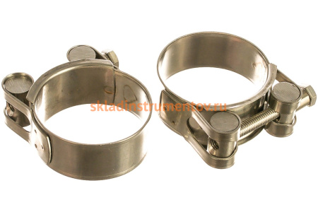 Металлические хомуты СИБРТЕХ, силовые, 44-47мм, ширина 22мм, шарнирный, W4, 2шт 475373