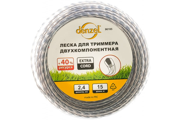 Леска двухкомпонентная для триммера квадратная витая DENZEL 96185