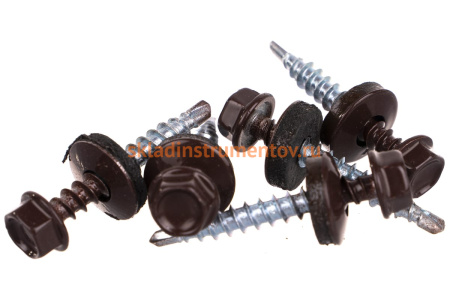 Саморезы Зубр для крепления кровельных материалов к деревянной обрешетке, цвет RAL 8017 шоколадно-коричневый, оцинкованный, 4,8x35мм, 380шт 4-300315-48-035-8017