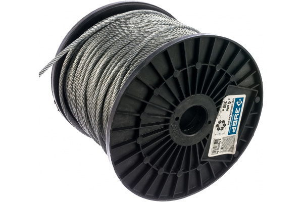 Стальной трос Зубр DIN 3055, оцинкованная сталь, синтетическая сердцевина, d=4мм, L=200м 4-304110-04 Стальной трос Зубр DIN 3055, оцинкованная сталь, синтетическая сердцевина, d=4мм, L=200м 4-304110-04