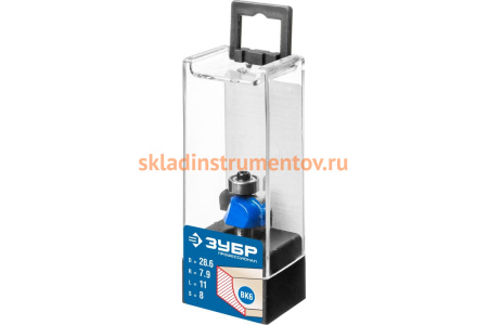 Фреза кромочная калевочная ПРОФЕССИОНАЛ №2 (28.6х11х51 мм; R7.9 мм; хвостовик 8 мм) Зубр 28702-28.6