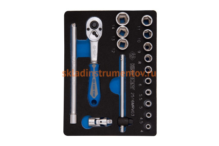 Набор шестигранных торцевых головок с принадлежностями KING TONY 1/4" 4-14 мм 17 предметов 2516MRV03