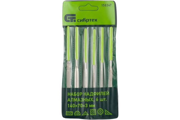 Набор алмазных надфилей 140х70х3, 6шт СИБРТЕХ 158347