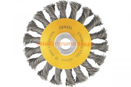 Щетка Тарелка (100 мм; М14; крученая нержавеющая проволока 0.5 мм) для УШМ DENZEL 746093