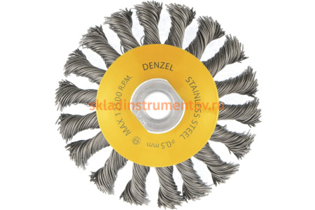 Щетка Тарелка (100 мм; М14; крученая нержавеющая проволока 0.5 мм) для УШМ DENZEL 746093