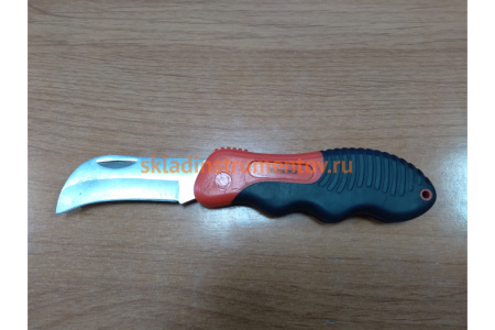 Складной нож электрика, изогнутое лезвие, эргономичная двухкомпонентная рукоятка MATRIX 78986