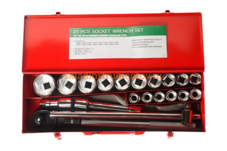 Набор шестигранных торцевых головок 3/4" 19-50мм 21шт JTC-H621M