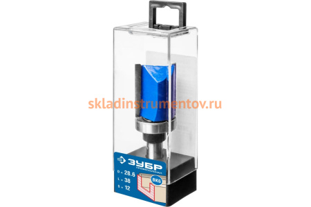 Фреза пазовая прямая с верхним подшипником ПРОФЕССИОНАЛ (28.6х38х90 мм; хвостовик 12 мм) Зубр 28756-28.6-38-12