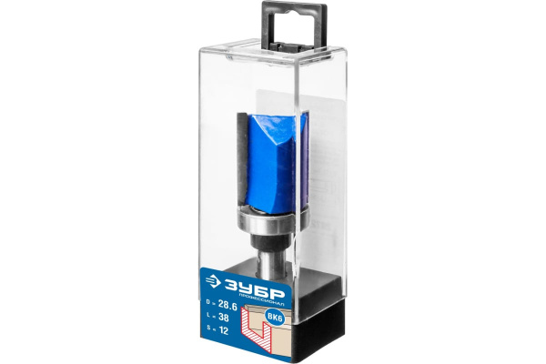 Фреза пазовая прямая с верхним подшипником ПРОФЕССИОНАЛ (28.6х38х90 мм; хвостовик 12 мм) Зубр 28756-28.6-38-12