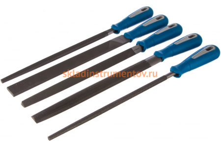 Набор напильников с двухкомпонентной ручкой: плоский, полукруглый, трехгранный, квадратный, круглый, №2, 250мм ЗУБР ЭКСПЕРТ 16651-25-H5