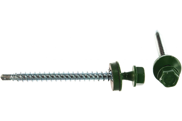 Саморезы для крепления кровельных материалов к деревянной обрешетке Зубр цвет RAL 6002 зеленый лист, оцинкованные, 4,8x60мм, 1000шт 4-300310-48-060-6002