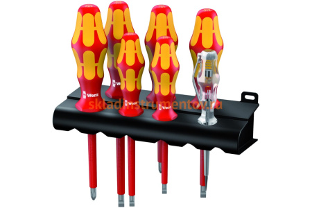 Набор диэлектрических отверток Wera, VDE, индикатор напряжения, подставка, 7 пердметов, WE-006147