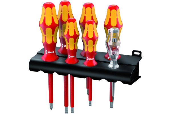 Набор диэлектрических отверток Wera, VDE, индикатор напряжения, подставка, 7 пердметов, WE-006147