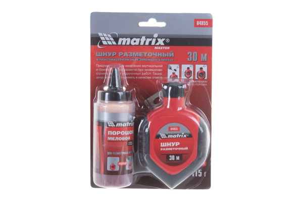 Разметочный шнур 30м + красный порошок MATRIX MASTER 84855 Разметочный шнур 30м + красный порошок MATRIX MASTER 84855