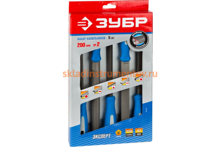 Набор напильников с двухкомпонентной ручкой: плоский, полукруглый, трехгранный, квадратный, круглый, №2, 250мм ЗУБР ЭКСПЕРТ 16651-25-H5