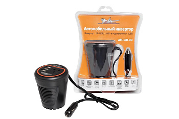 Инвертор в подстаканник с тремя выходами USB Airline API-120-00 (12В-220В, 120 Вт)