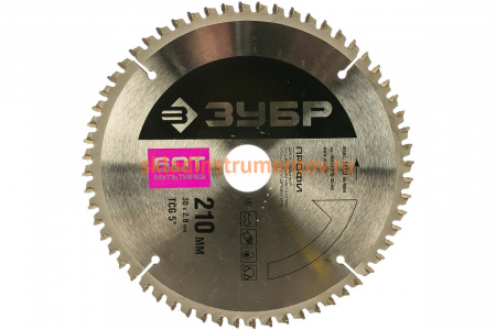 Диск пильный ПРОФИ Мультирез по алюминию, ламинату, пластику, ДСП (210х30 мм; 60Т) Зубр 36853-210-30-60