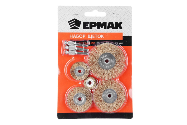Набор щеток плоских металлических со шпильками (5 штук; 25, 38, 50, 63, 75 мм) ЕРМАК 656-034